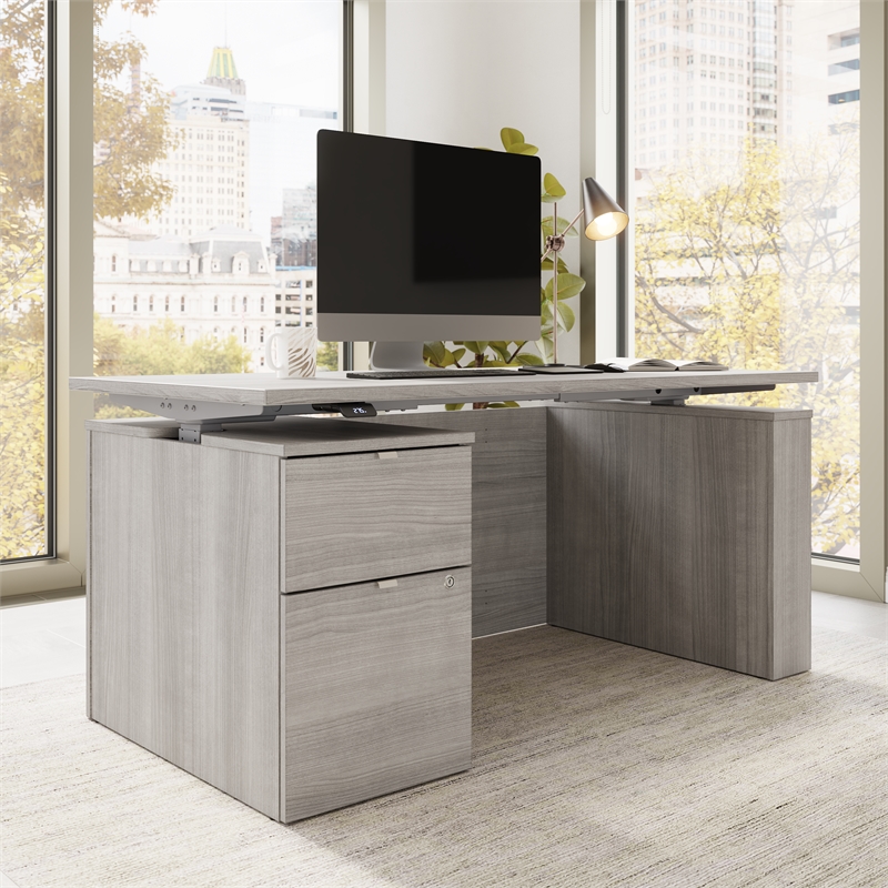 Stratus 60W Standing Desk with File Cabinet in Platinum Gray - Engineered Wood