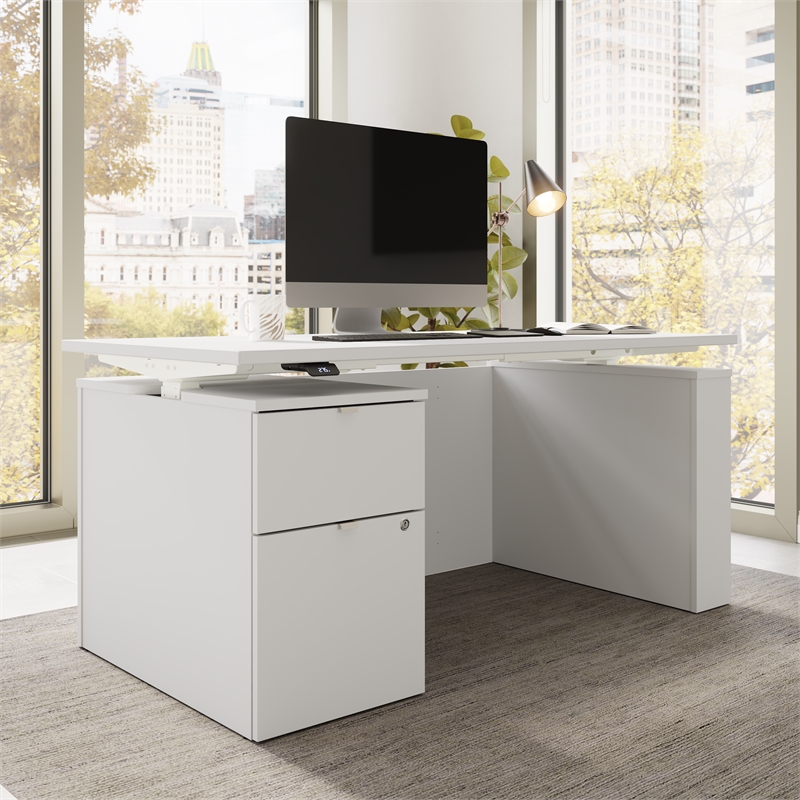Stratus 60W Standing Desk with File Cabinet in White - Engineered Wood