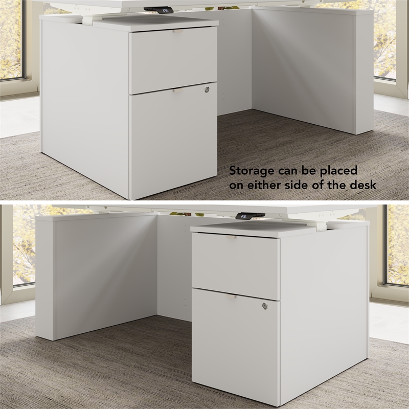 Stratus 60W Standing Desk with File Cabinet in White - Engineered Wood