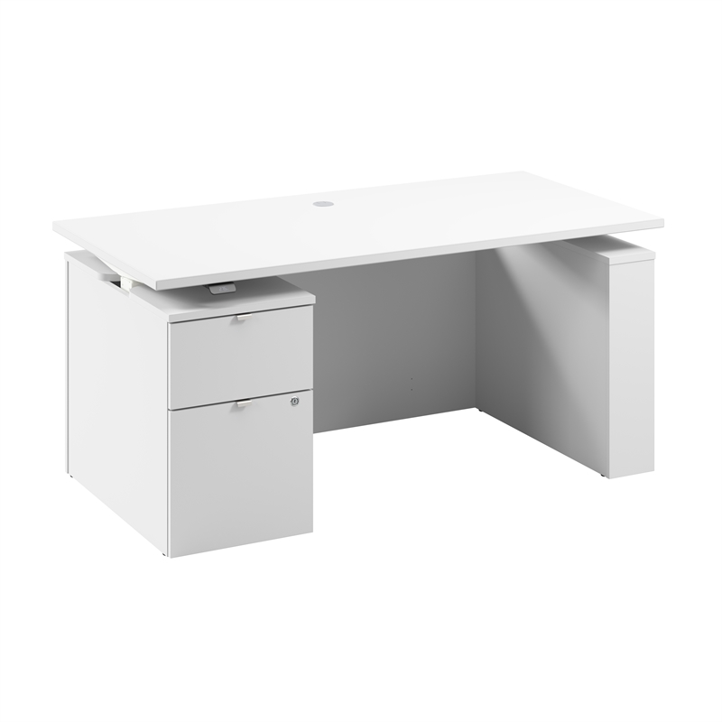 Stratus 60W Standing Desk with File Cabinet in White - Engineered Wood