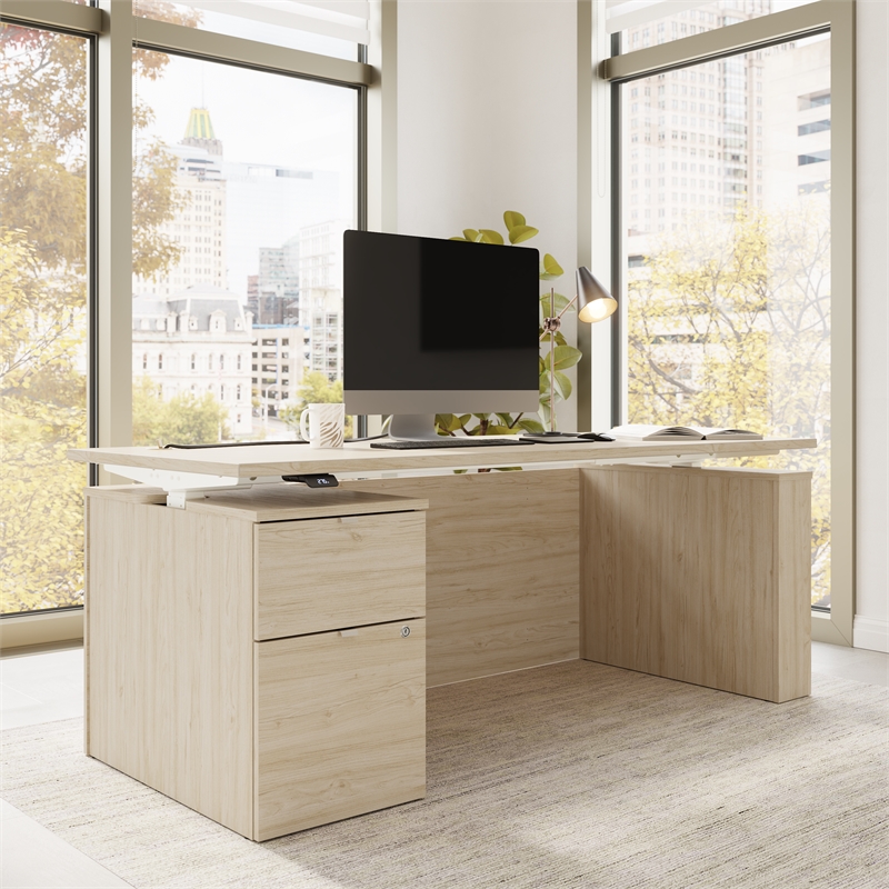 Stratus 72W Standing Desk with File Cabinet in Natural Elm - Engineered Wood