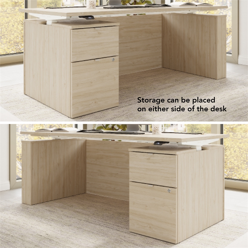 Stratus 72W Standing Desk with File Cabinet in Natural Elm - Engineered Wood