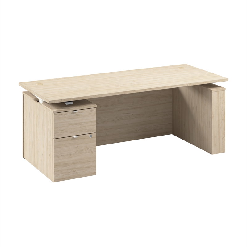 Stratus 72W Standing Desk with File Cabinet in Natural Elm - Engineered Wood