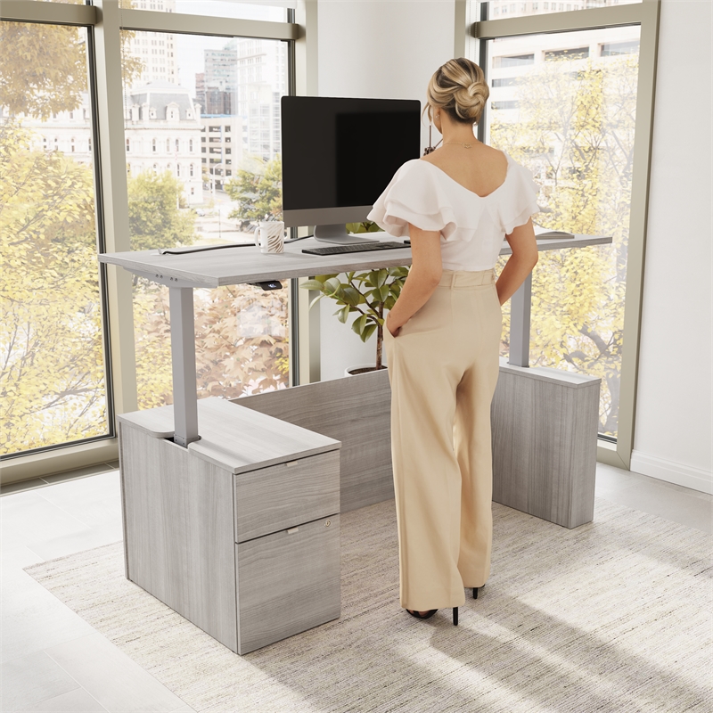 Stratus 72W Standing Desk with File Cabinet in Platinum Gray - Engineered Wood