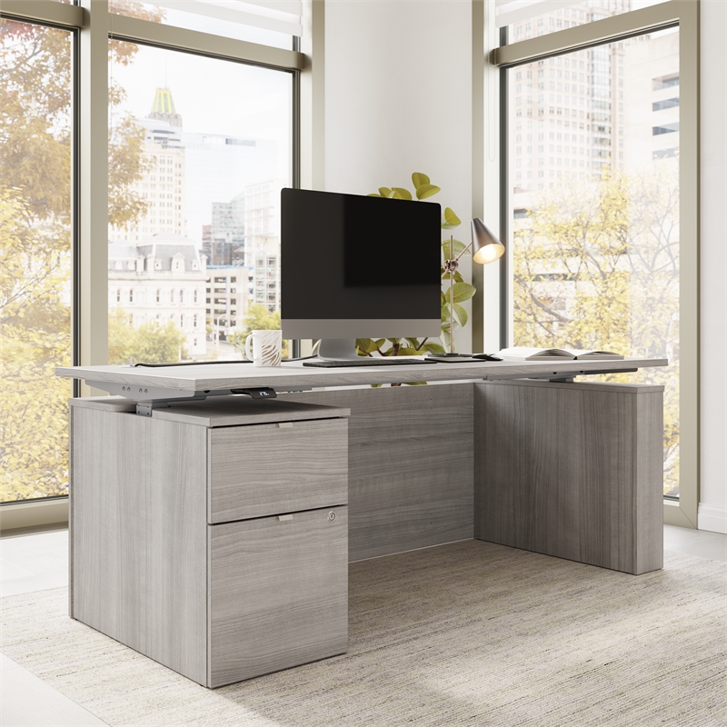 Stratus 72W Standing Desk with File Cabinet in Platinum Gray - Engineered Wood