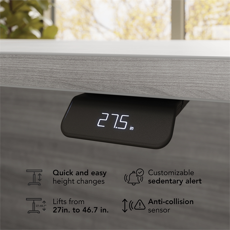 Stratus 72W Standing Desk with File Cabinet in Platinum Gray - Engineered Wood