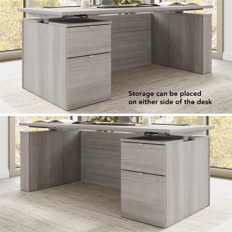 Stratus 72W Standing Desk with File Cabinet in Platinum Gray - Engineered Wood