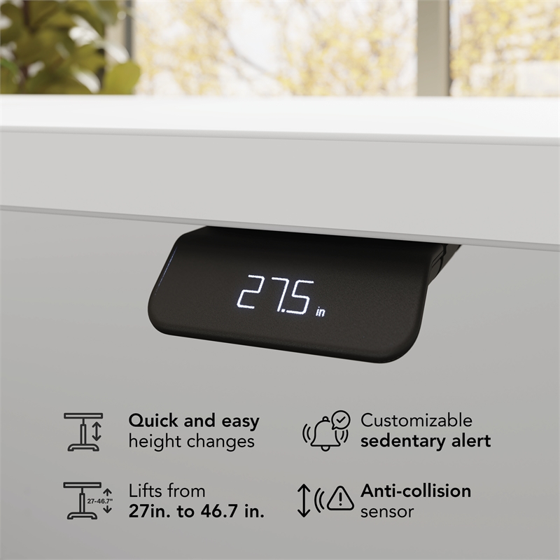 Stratus 72W Standing Desk with File Cabinet in White - Engineered Wood