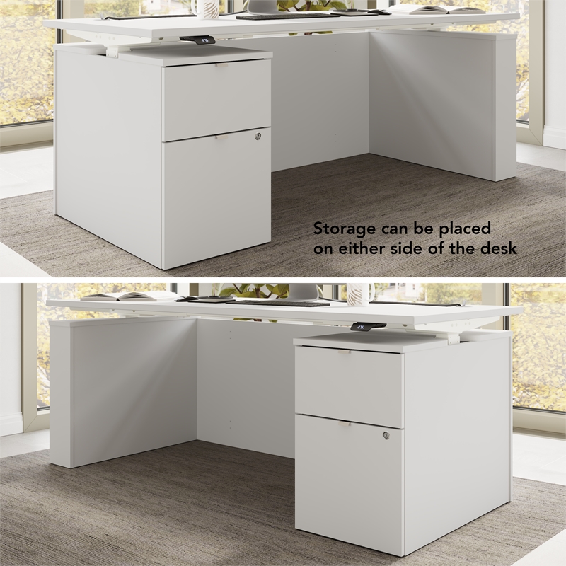 Stratus 72W Standing Desk with File Cabinet in White - Engineered Wood