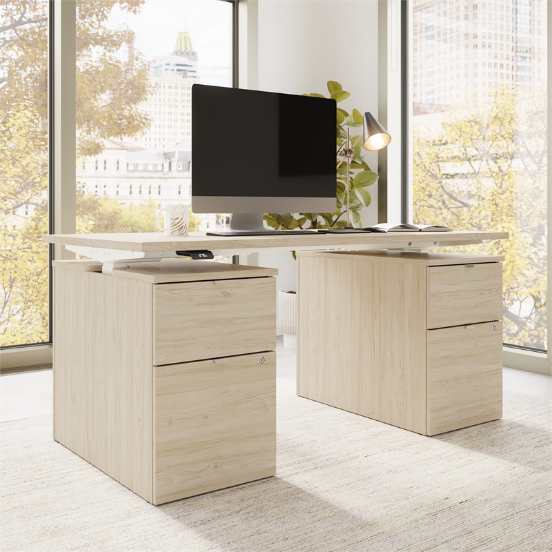 Stratus 60W Standing Desk with Drawers in Natural Elm - Engineered Wood