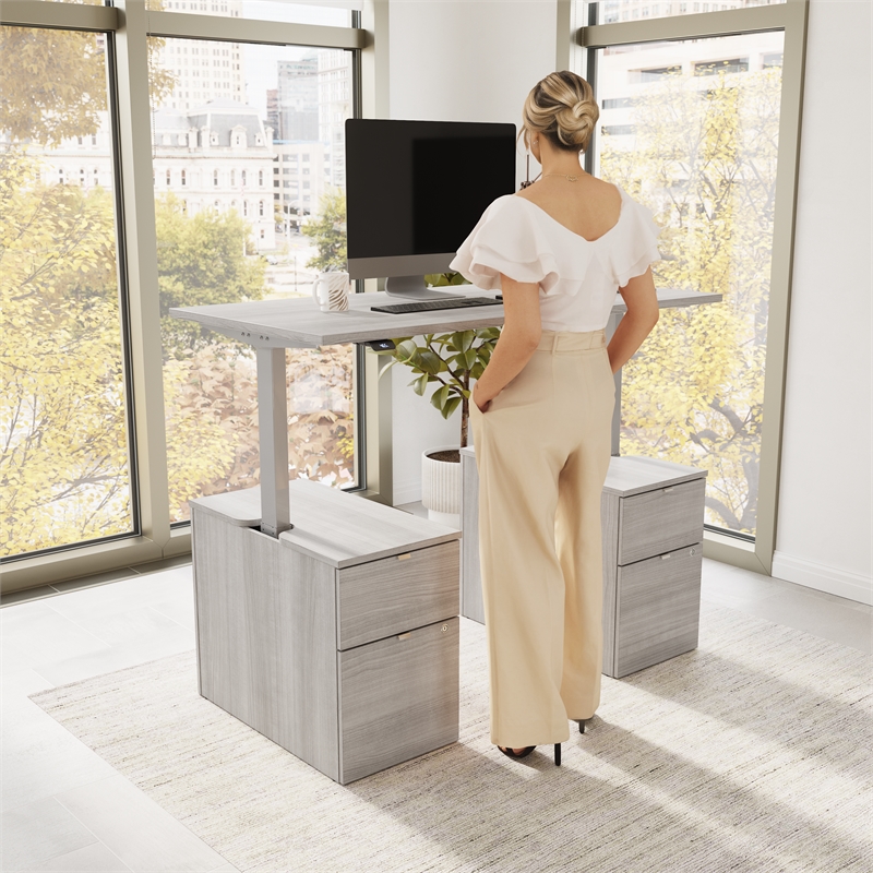 Stratus 60W Standing Desk with Drawers in Platinum Gray - Engineered Wood