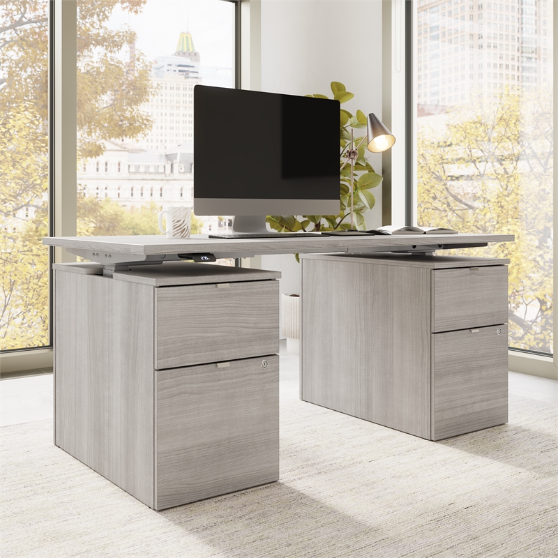 Stratus 60W Standing Desk with Drawers in Platinum Gray - Engineered Wood