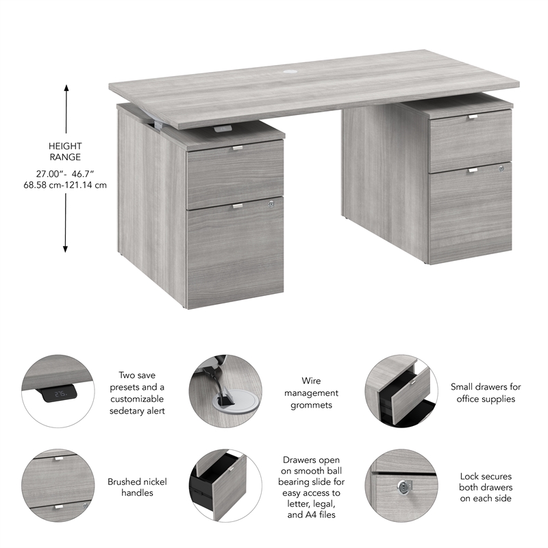 Stratus 60W Standing Desk with Drawers in Platinum Gray - Engineered Wood