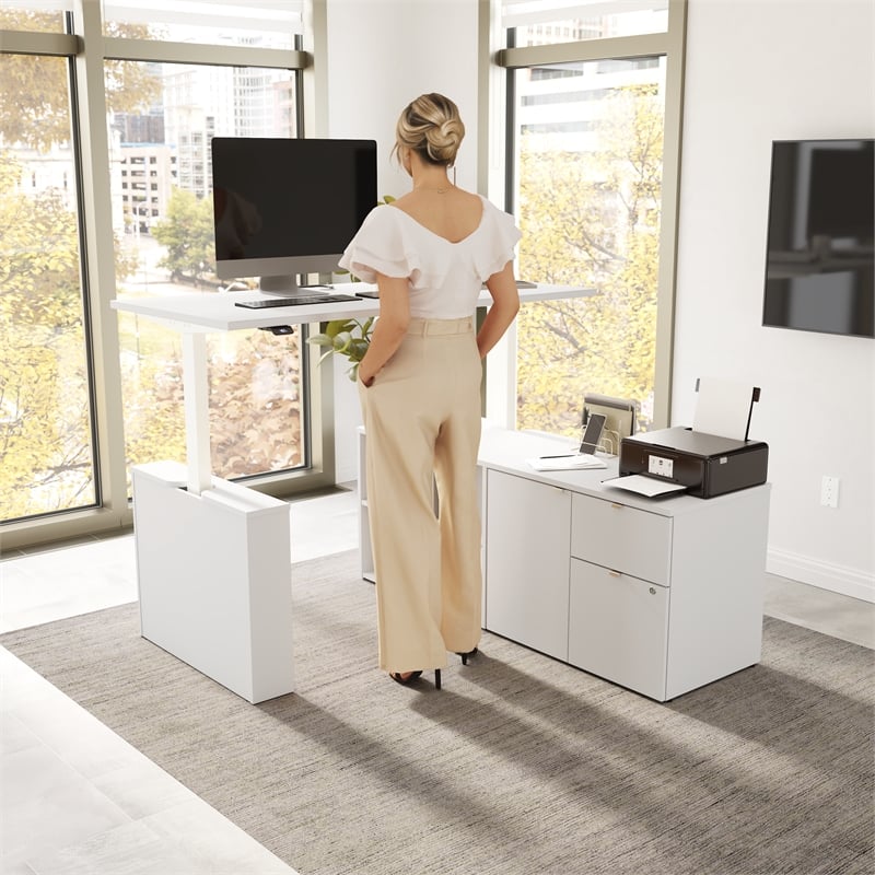 Stratus 60W Standing Desk with Storage in White - Engineered Wood