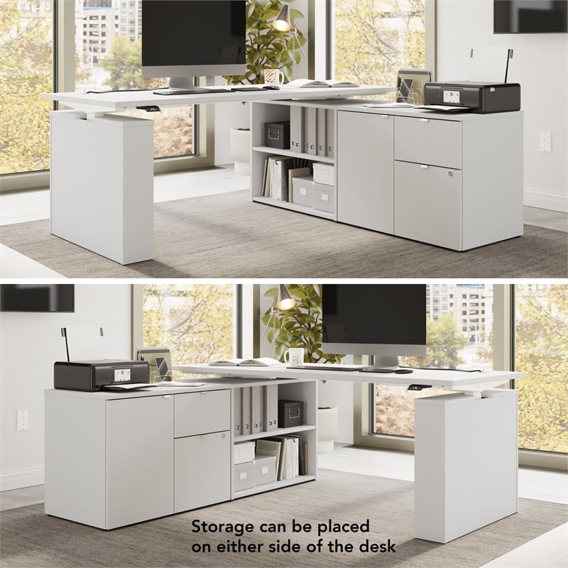 Stratus 60W Standing Desk with Storage in White - Engineered Wood