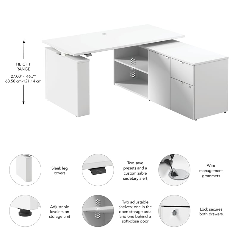 Stratus 60W Standing Desk with Storage in White - Engineered Wood