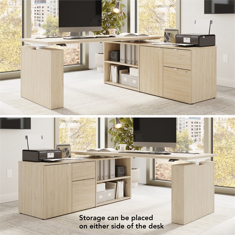 Stratus 72W x 30D Standing Desk with Storage in Natural Elm - Engineered Wood