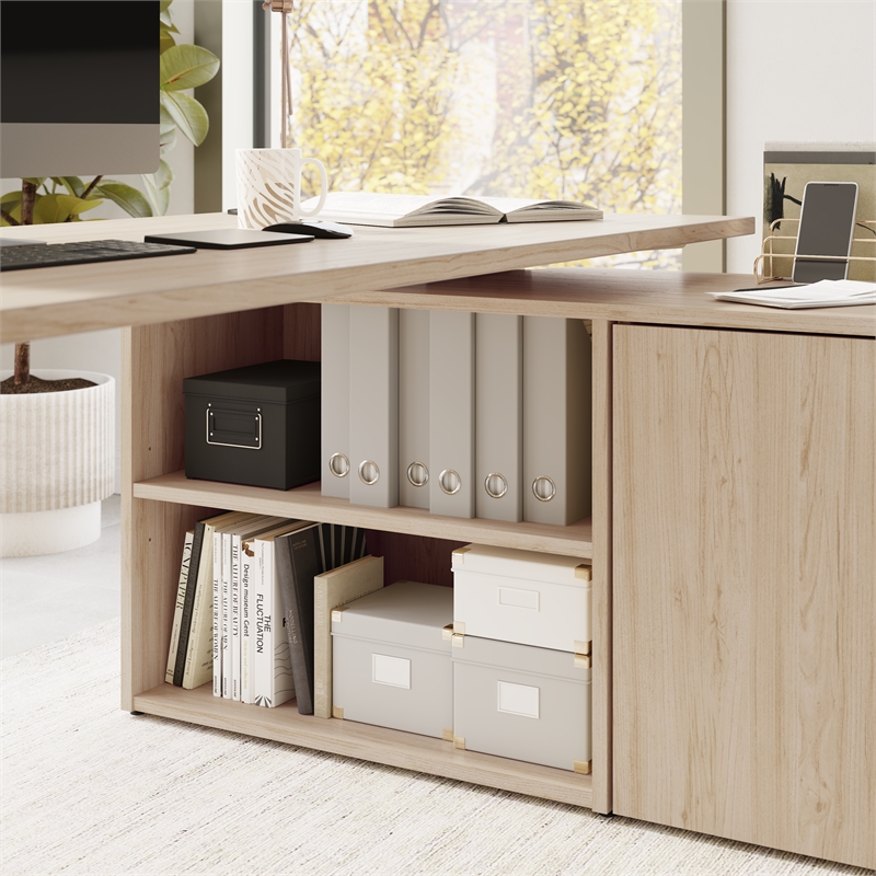 Stratus 72W x 30D Standing Desk with Storage in Natural Elm - Engineered Wood