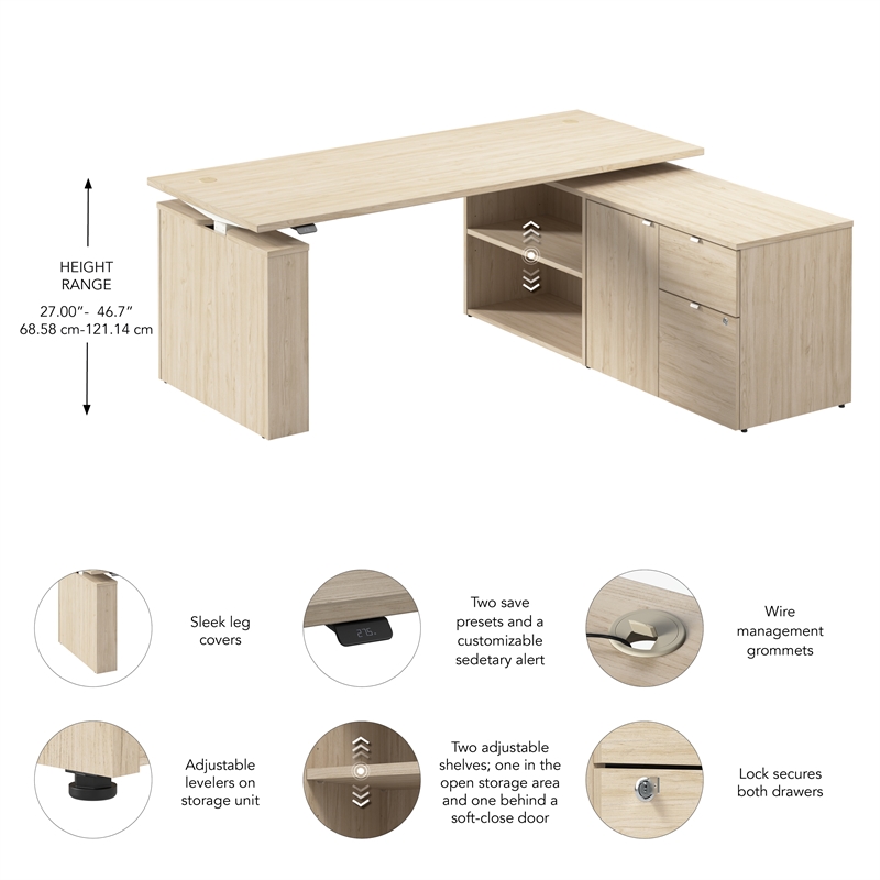 Stratus 72W x 30D Standing Desk with Storage in Natural Elm - Engineered Wood