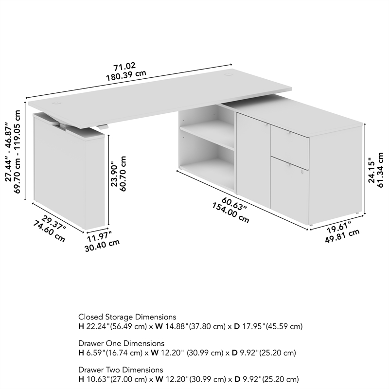 Stratus 72W x 30D Standing Desk with Storage in Natural Elm - Engineered Wood