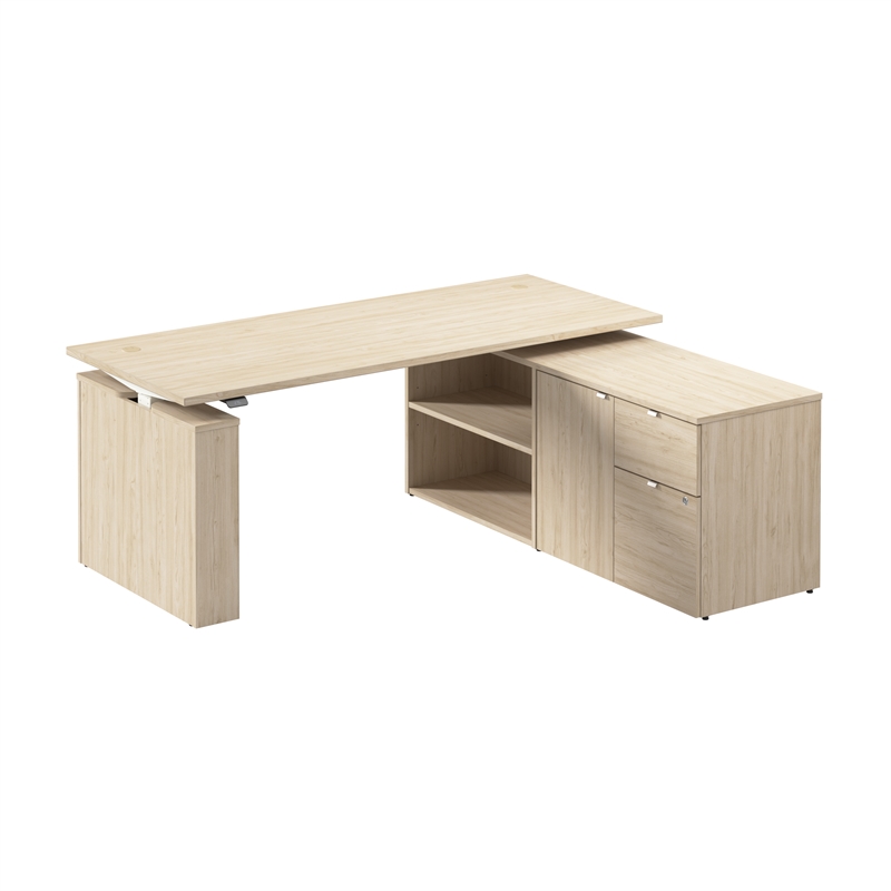 Stratus 72W x 30D Standing Desk with Storage in Natural Elm - Engineered Wood