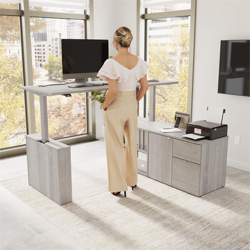 Stratus 72W x 30D Standing Desk with Storage in Platinum Gray - Engineered Wood