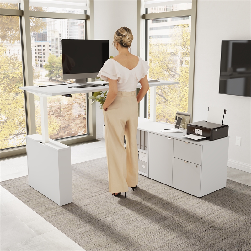 Stratus 72W x 30D Standing Desk with Storage in White - Engineered Wood