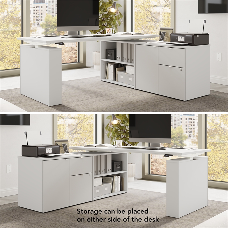 Stratus 72W x 30D Standing Desk with Storage in White - Engineered Wood