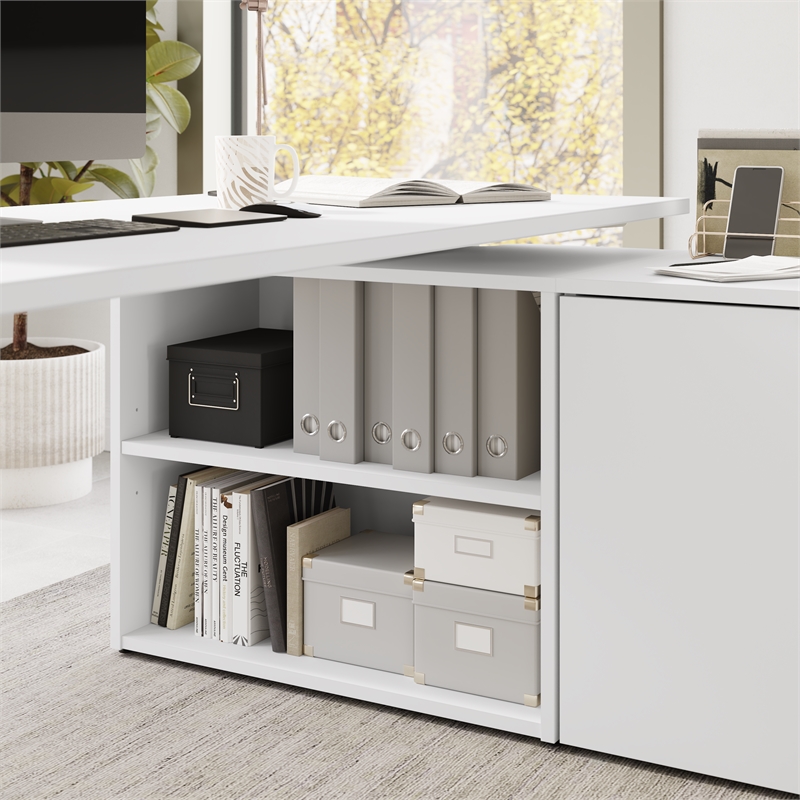 Stratus 72W x 30D Standing Desk with Storage in White - Engineered Wood