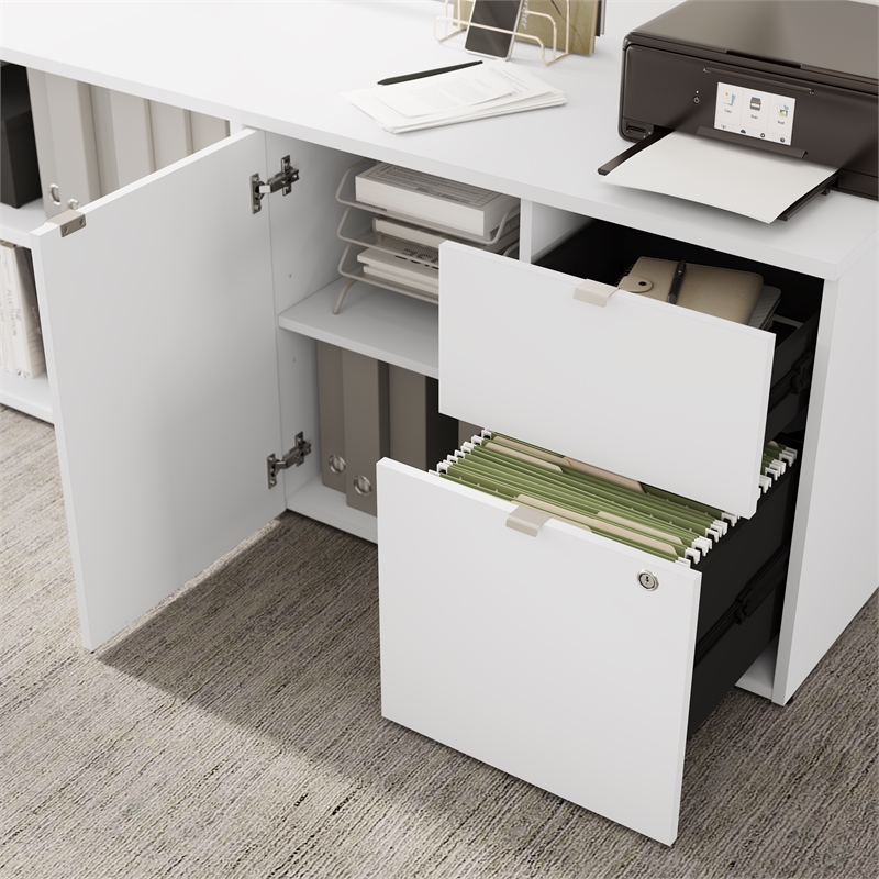 Stratus 72W x 30D Standing Desk with Storage in White - Engineered Wood