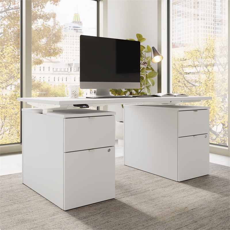 Stratus 60W Standing Desk with Drawers in White - Engineered Wood