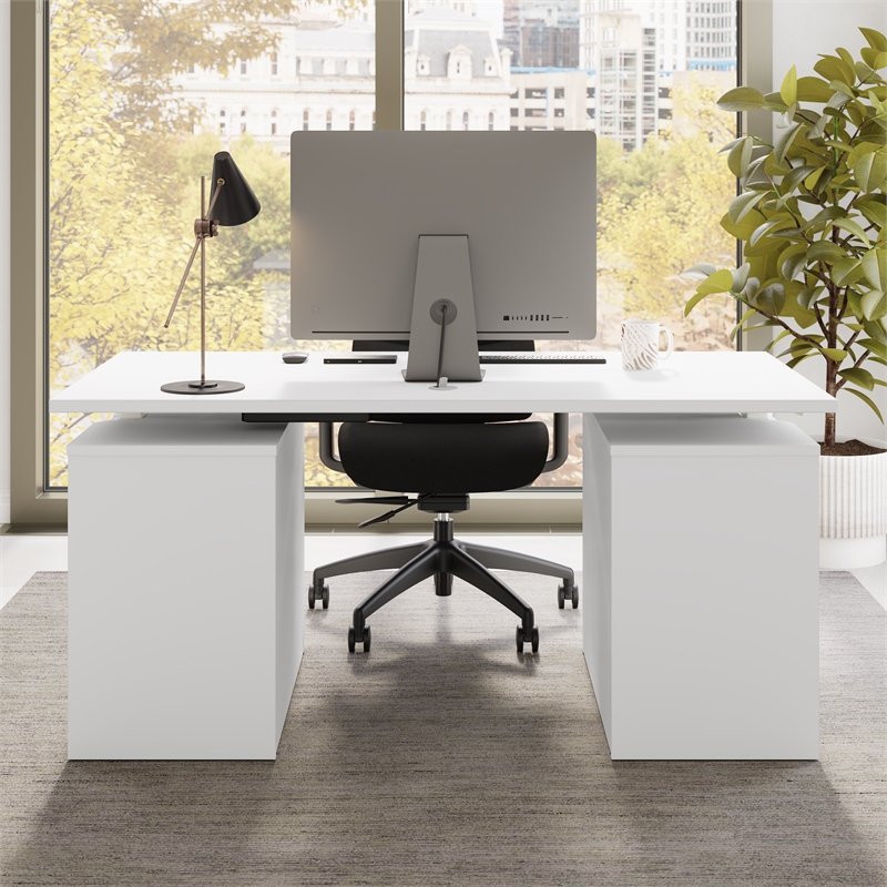 Stratus 60W Standing Desk with Drawers in White - Engineered Wood