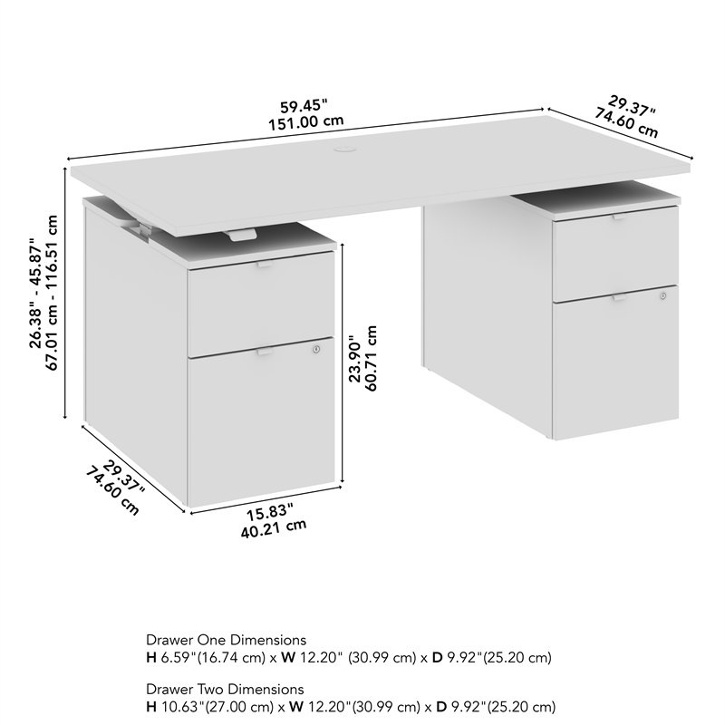 Stratus 60W Standing Desk with Drawers in White - Engineered Wood