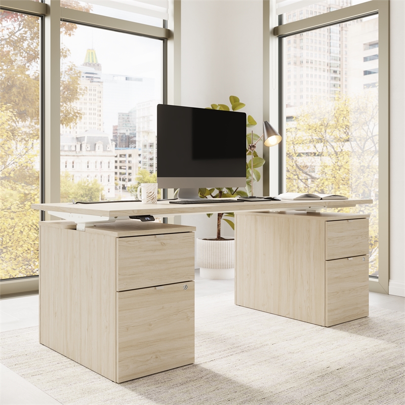Stratus 72W Standing Desk with Drawers in Natural Elm - Engineered Wood