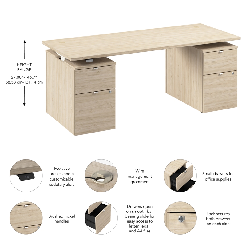 Stratus 72W Standing Desk with Drawers in Natural Elm - Engineered Wood