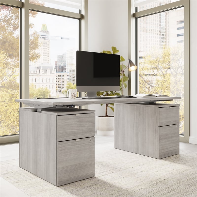 Stratus 72W Standing Desk with Drawers in Platinum Gray - Engineered Wood