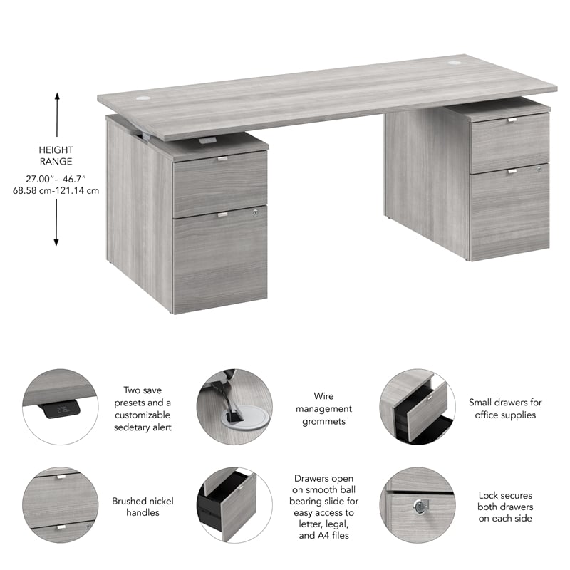 Stratus 72W Standing Desk with Drawers in Platinum Gray - Engineered Wood