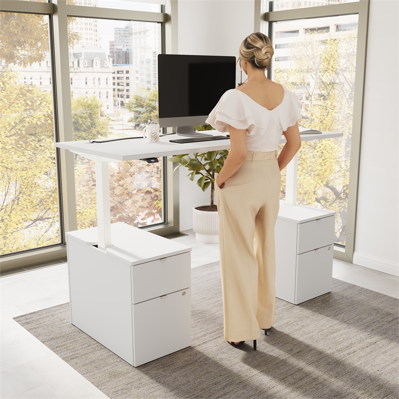 Stratus 72W Standing Desk with Drawers in White - Engineered Wood