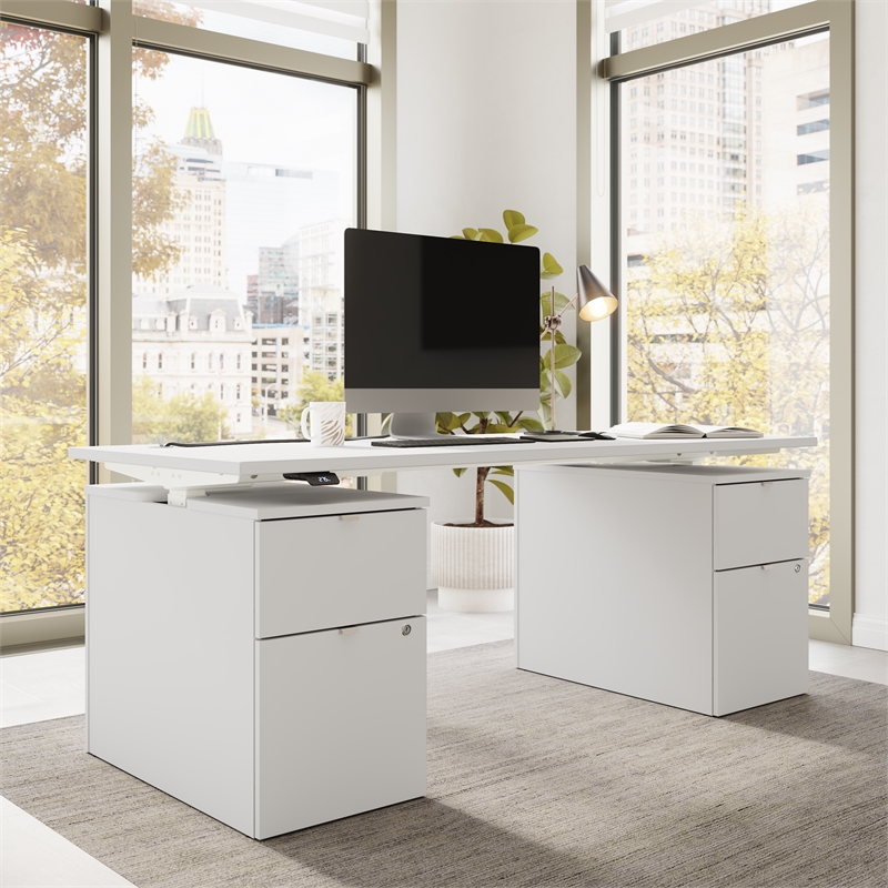 Stratus 72W Standing Desk with Drawers in White - Engineered Wood
