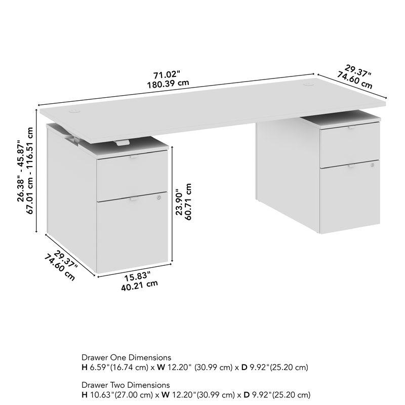 Stratus 72W Standing Desk with Drawers in White - Engineered Wood