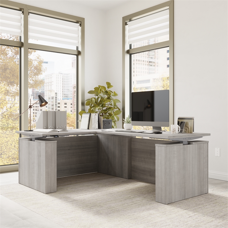 Stratus 60W x 78D L Shaped Standing Desk in Platinum Gray - Engineered Wood