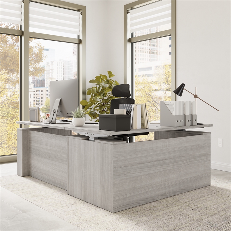 Stratus 60W x 78D L Shaped Standing Desk in Platinum Gray - Engineered Wood