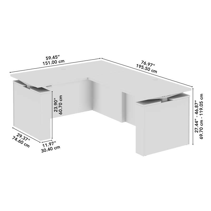Stratus 60W x 78D L Shaped Standing Desk in Platinum Gray - Engineered Wood