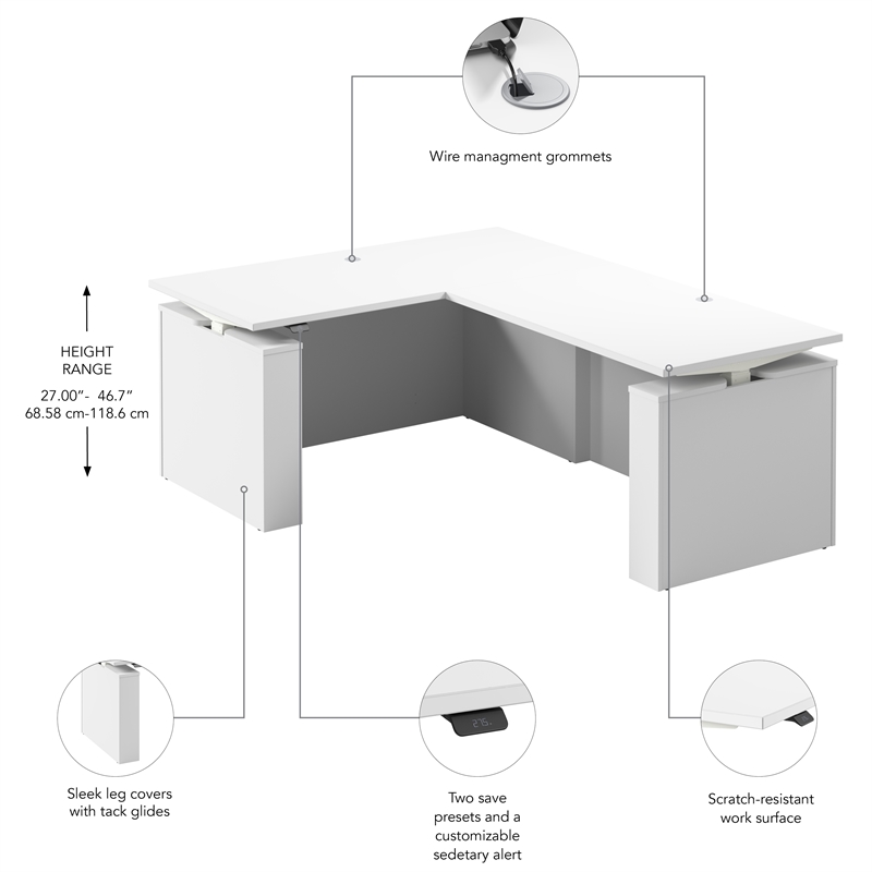 Stratus 60W x 78D L Shaped Standing Desk White - Engineered Wood