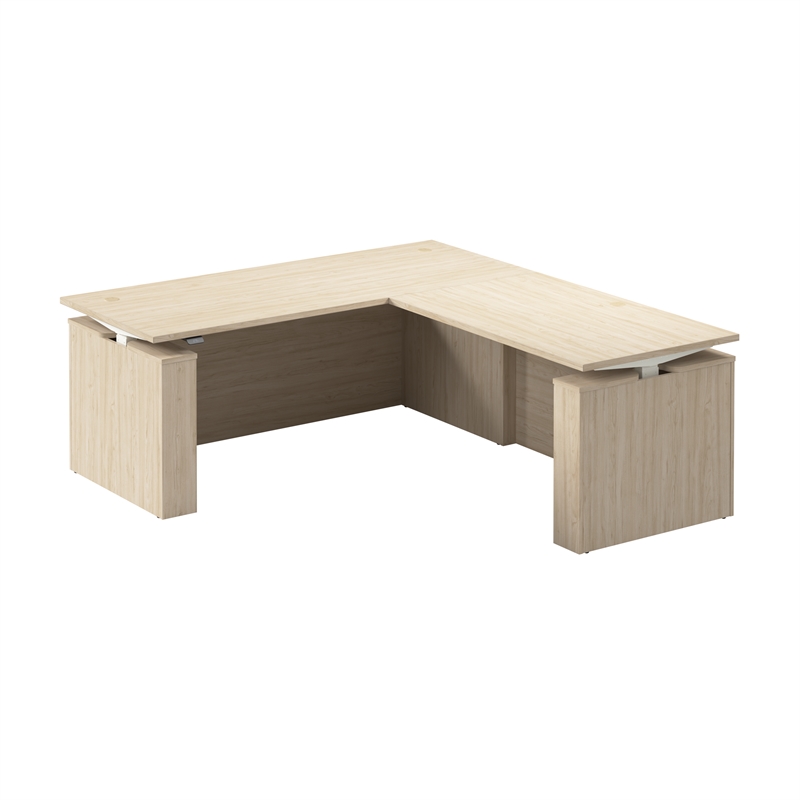 Stratus 72W x 78D L Shaped Standing Desk in Natural Elm - Engineered Wood