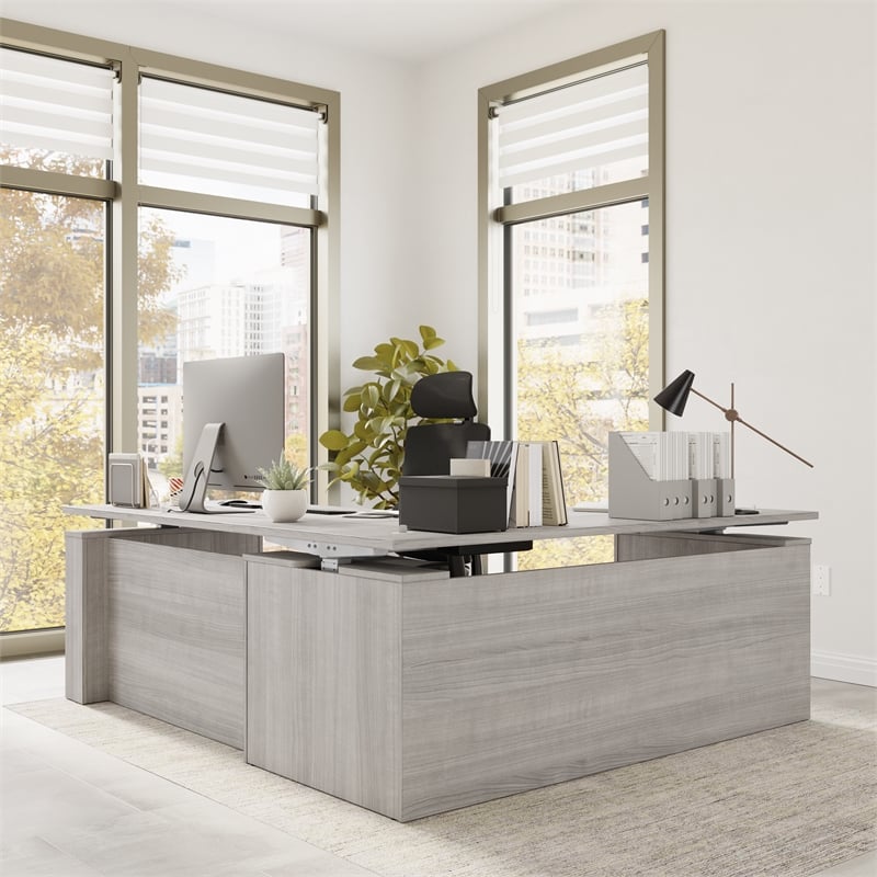 Stratus 72W x 78D L Shaped Standing Desk in Platinum Gray - Engineered Wood