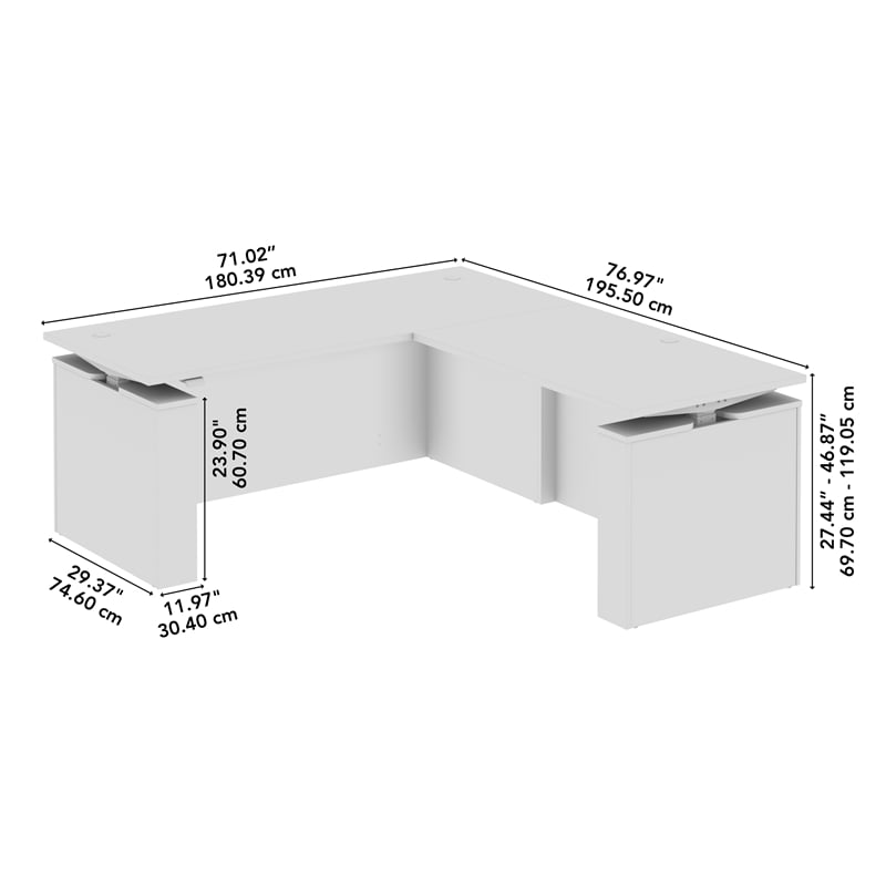 Stratus 72W x 78D L Shaped Standing Desk in White - Engineered Wood