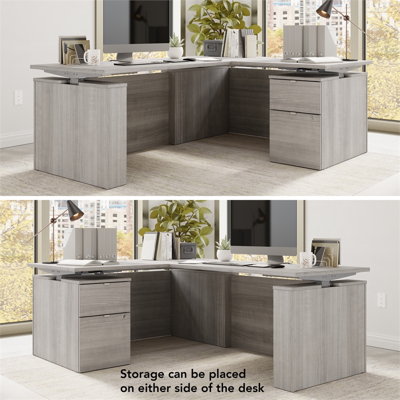 Stratus 60W Standing L Desk with File Cabinet in Platinum Gray - Engineered Wood