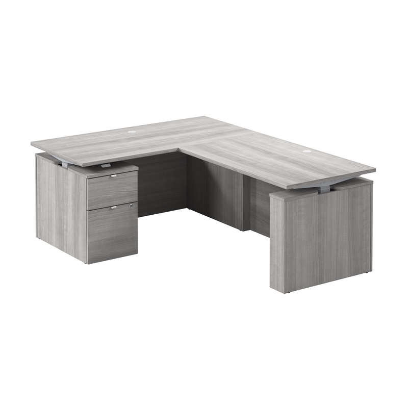 Stratus 60W Standing L Desk with File Cabinet in Platinum Gray - Engineered Wood