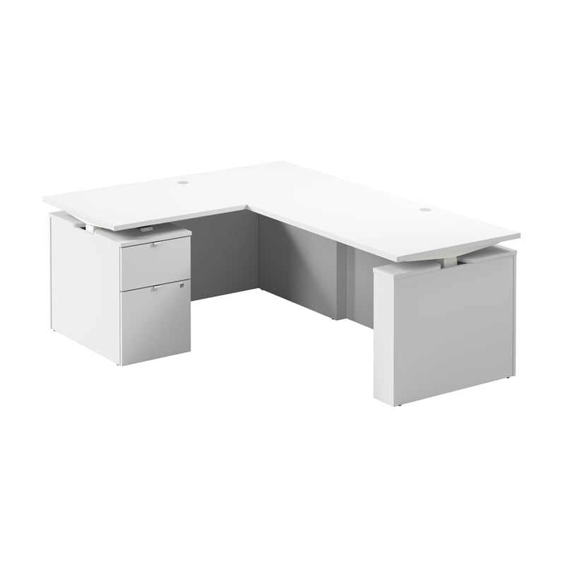 Stratus 60W Standing L Desk with File Cabinet in White - Engineered Wood